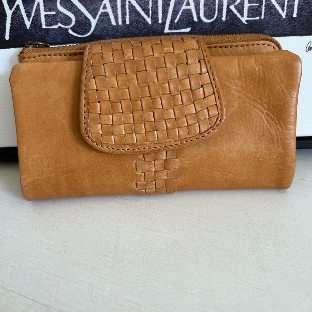 Tan Leather Woven Wallet EUC Genuine Leather